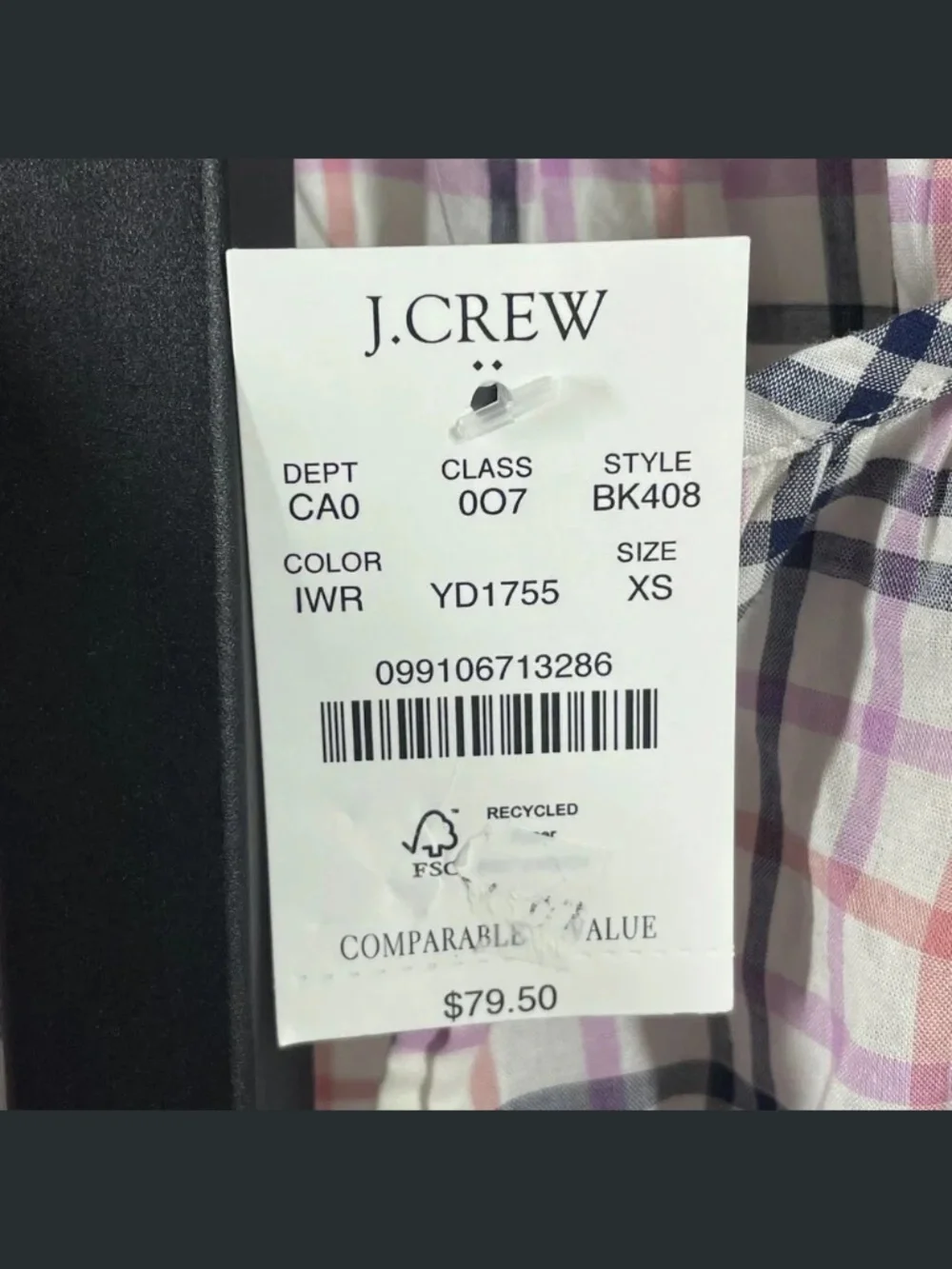 NEW J Crew Shirt Womens XS black purple pink plaid preppy casual pop over